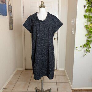 eShakti Crosshatch Roll Collar Career Shift Dress Size 1X 18W Black Short Sleeve